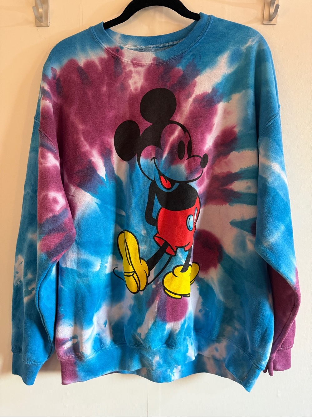 Disney Mickey Mouse Tie Dye Crewneck Sweatshirt Blue Purple Graphic Size L